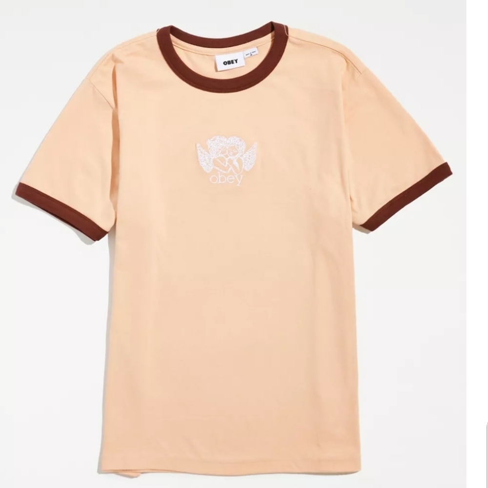 ❤️BUY 2 GET 1 FREE OBEY Angels Ringer Tee Shirt Color:Medium Orange,Size L & XL
